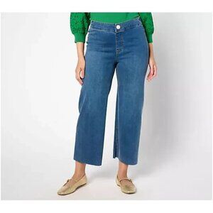 Isaac Mizrahi Live!  Wide Leg Ankle Jeans w/ Faux Fly Medium Indigo 16 A631679